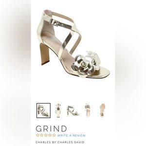 CHARLES by Charles David (GRIND) gold flower 🌸 metallic ankle strap heels